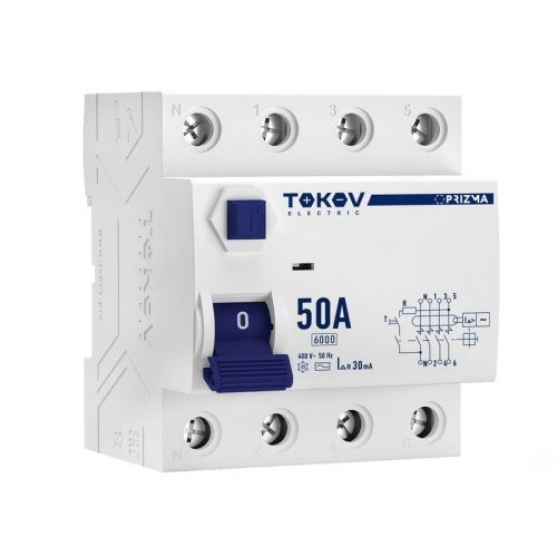 Выключатель дифференциального тока (УЗО) 4п (3P+N) 50А 30мА тип AC 6кА PRIZMA TOKOV ELECTRIC TKE-PZ60-RCDM-4-50-30-AC Выключатель дифференциального тока (УЗО) 4п (3P+N) 50А 30мА тип AC 6кА PRIZMA TOKOV ELECTRIC TKE-PZ60-RCDM-4-50-30-AC