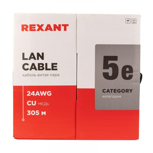 Кабель витая пара U/UTP кат.5E 4х2х24AWG solid CU PE Outdoor черн. (м) Rexant 01-0045 фото 5