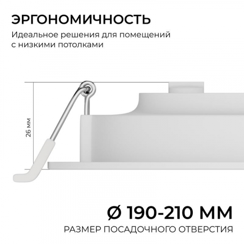 Панель светодиодная встраив. 3 ССT 24Вт 230В/50Гц 1920лм 3-4-6.5К IP44 d225х26мм круг Apeyron 06-164 фото 14