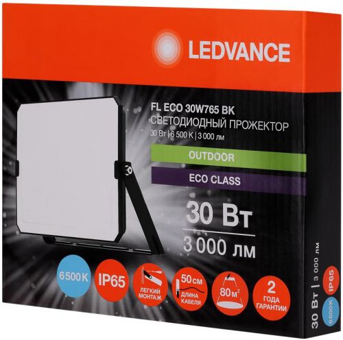 Прожектор светодиодный СДО FL ECO 30W 765 G4 уличный матов. стекло алюм. черн. LEDVANCE 4099854400094 фото 4 Прожектор светодиодный СДО FL ECO 30W 765 G4 уличный матов. стекло алюм. черн. LEDVANCE 4099854400094 фото 4