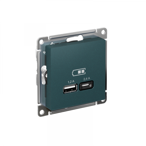 Розетка USB AtlasDesign тип A+C 5В/2.4А 2х5В/1.2А механизм изумруд SE ATN000839