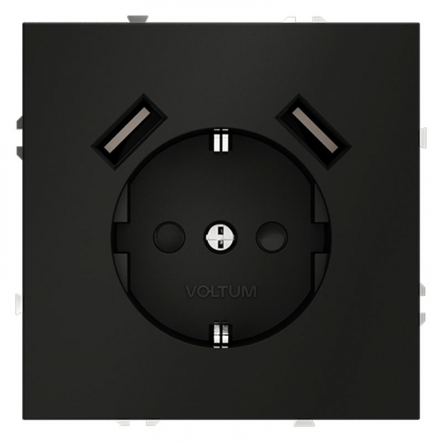 Розетка 1-м СП S70 16А с USB A+A с заземл. защ. шторки механизм черн. матов. Voltum VLS040408 Розетка 1-м СП S70 16А с USB A+A с заземл. защ. шторки механизм черн. матов. Voltum VLS040408