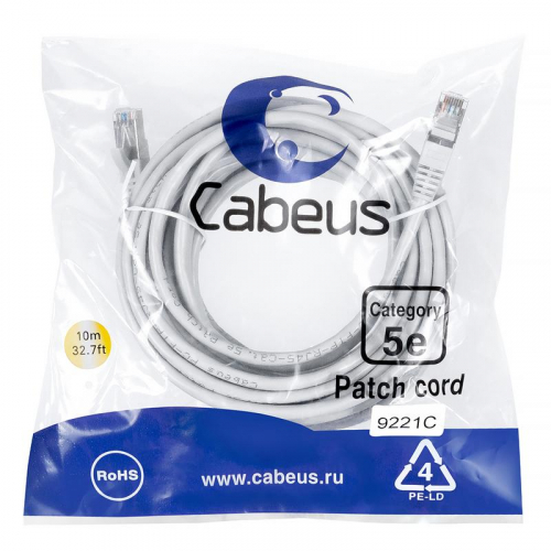 Патч-корд F/UTP кат.5E PC-FTP-RJ45-Cat.5e-10m-LSZH 2xRJ45/8p8c экранир. LSZH 10м сер. Cabeus 9245c Патч-корд F/UTP кат.5E PC-FTP-RJ45-Cat.5e-10m-LSZH 2xRJ45/8p8c экранир. LSZH 10м сер. Cabeus 9245c