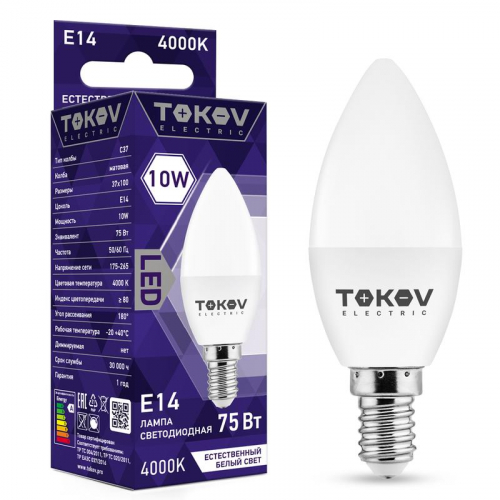 Лампа светодиодная 10Вт С37 4000К Е14 176-264В TOKOV ELECTRIC TKE-C37-E14-10-4K Лампа светодиодная 10Вт С37 4000К Е14 176-264В TOKOV ELECTRIC TKE-C37-E14-10-4K