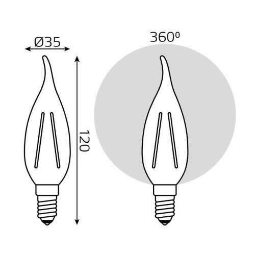 Лампа светодиодная филаментная Filament Elementary 8Вт свеча на ветру 4100К Е14 540лм GAUSS 42128 фото 7
