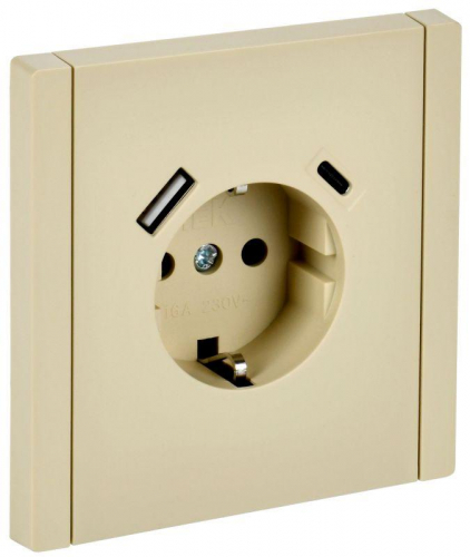Розетка FORTE&PIANO FP447 16А USB A+C 18Вт с заземл. защ. шторки винт. крепл. ваниль IEK FP-R14-16-U22-018-K10