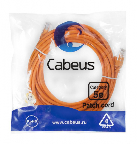 Патч-корд U/UTP кат.5E PC-UTP-RJ45-Cat.5e-5m-OR-LSZH 2xRJ45/8p8c неэкранир. LSZH 5м оранж. Cabeus 9525c Патч-корд U/UTP кат.5E PC-UTP-RJ45-Cat.5e-5m-OR-LSZH 2xRJ45/8p8c неэкранир. LSZH 5м оранж. Cabeus 9525c