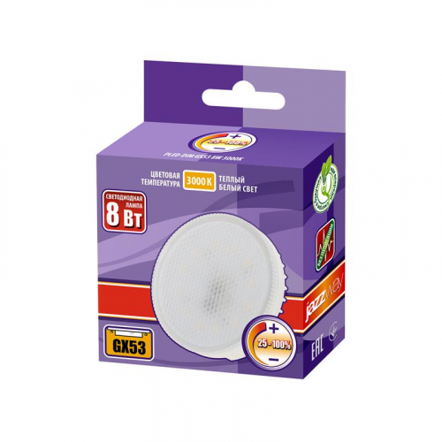 Лампа светодиодная PLED-DIM 8Вт таблетка матовая 3000К тепл. бел. GX53 640лм 230В/50Гц диммир. JazzWay 5014107 фото 2