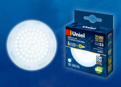 Лампа светодиодная LED-GX53-6W/6500K/GX53/FR PLZ01WH 6Вт матовая 6500К холод. бел. GX53 (упак. картон) Uniel UL-00005311 Лампа светодиодная LED-GX53-6W/6500K/GX53/FR PLZ01WH 6Вт матовая 6500К холод. бел. GX53 (упак. картон) Uniel UL-00005311