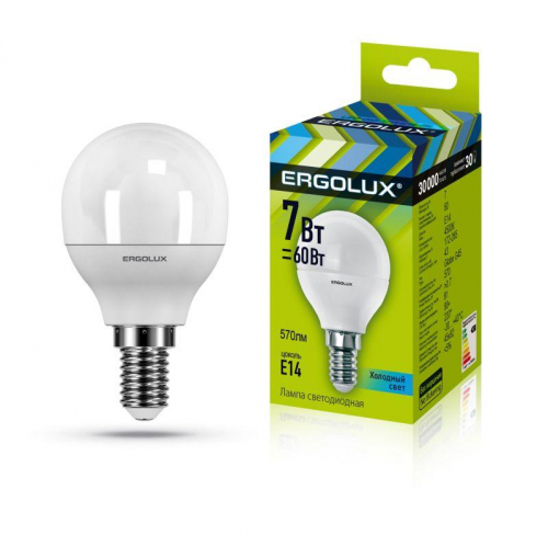 Лампа светодиодная LED-G45-7W-E14-4500K 172-265В "Шар" Ergolux 12144 Лампа светодиодная LED-G45-7W-E14-4500K 172-265В "Шар" Ergolux 12144