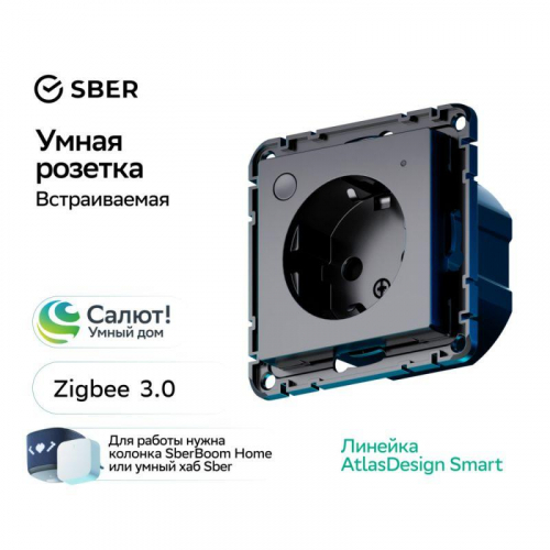 Розетка AtlasDesign Smart 16А L+N с заземл. защ. шторки Zigbee механизм карбон SE ATN001045Z фото 4