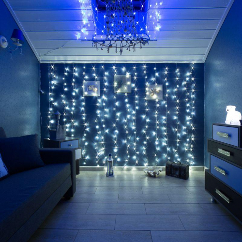 Гирлянда светодиодная "Светодиодный Дождь" 2х3м 240LED бел. 12Вт 230В IP20 свечение с динамикой провод прозр. Neon-Night 235-065 фото 3