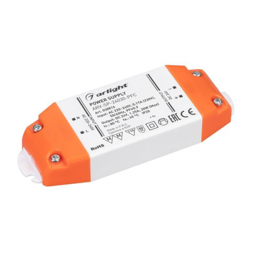 Блок питания ARV-SP-24030-PFC (24В 1.25А 30Вт) (IP20 пластик) Arlight 038816 Блок питания ARV-SP-24030-PFC (24В 1.25А 30Вт) (IP20 пластик) Arlight 038816