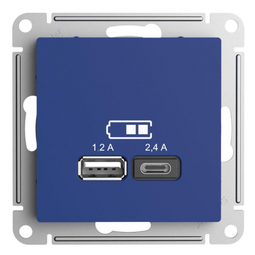 Розетка USB AtlasDesign тип A+C 5В/2.4А 2х5В/1.2А механизм аквамарин SE ATN001139 фото 3