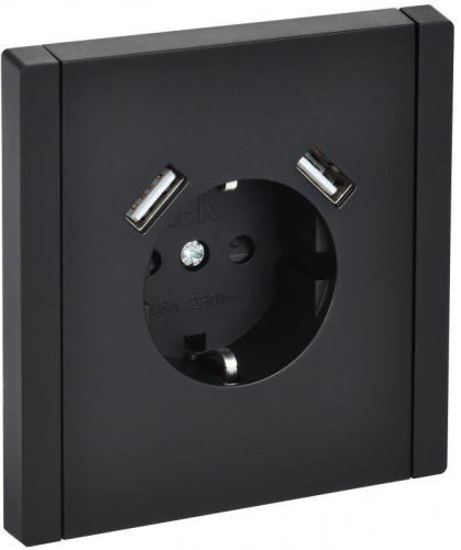 Розетка FORTE&PIANO FP145 16А USB A+A 3.1А с заземл. защ. шторки винт. крепл. черн. IEK FP-R14-16-U21-D31-K02
