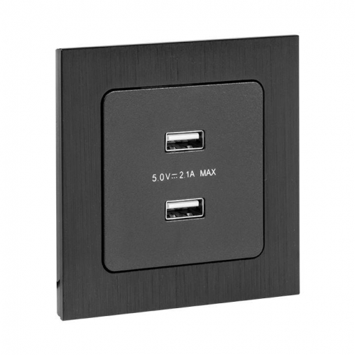 Розетка USB 2-м Стокгольм 2.1А механизм черн. PROxima EKF EZR16-028-10-2USB фото 8