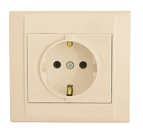 Розетка 1-м СП Defne 16А IP20 с заземл. крем. Makel 42010008 Розетка 1-м СП Defne 16А IP20 с заземл. крем. Makel 42010008
