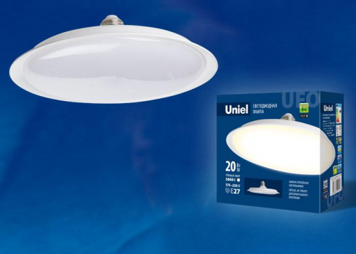 Лампа светодиодная LED-U165-20W/3000K/E27/FR PLU01WH UFO 20Вт матовая 3000К тепл. бел. E27 (упак. картон) Uniel UL-00004570 Лампа светодиодная LED-U165-20W/3000K/E27/FR PLU01WH UFO 20Вт матовая 3000К тепл. бел. E27 (упак. картон) Uniel UL-00004570