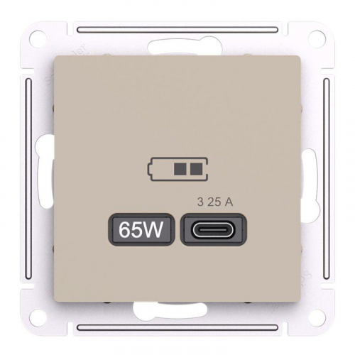 Розетка USB AtlasDesign тип C 65Вт высокоскор. ЗУ QC PD механизм песочн. SE ATN001227 фото 3