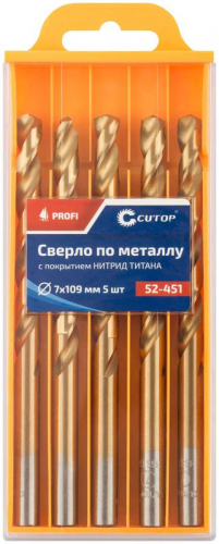 Сверло по металлу Profi с титановым покрытием 7х109мм (уп.5шт) Cutop 52-451 фото 3 Сверло по металлу Profi с титановым покрытием 7х109мм (уп.5шт) Cutop 52-451 фото 3