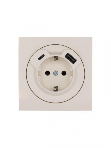 Розетка 1-м СП OSEN с заземл. TC + USB разъем механизм сл. кость LEZARD 743-9088-181TC фото 3