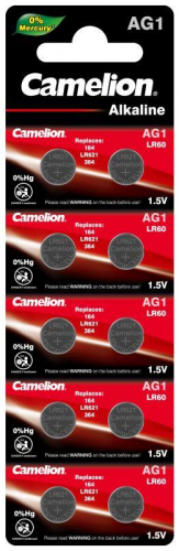 Элемент питания алкалиновый "таблетка" LR621/364A/164/G 1 Mercury Free AG1-BP0%Hg для часов BL-10 (блист.10шт) Camelion 12809 фото 2