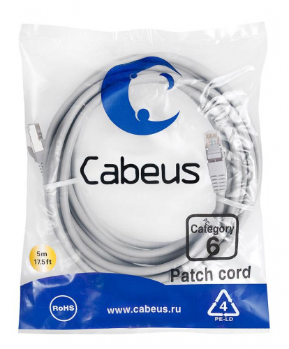 Патч-корд F/UTP кат.6 PC-FTP-RJ45-Cat.6-5m-LSZH 2xRJ45/8p8c экранир. LSZH 5м сер. Cabeus 7912c Патч-корд F/UTP кат.6 PC-FTP-RJ45-Cat.6-5m-LSZH 2xRJ45/8p8c экранир. LSZH 5м сер. Cabeus 7912c