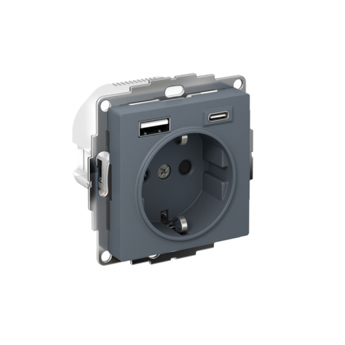 Розетка AtlasDesign 16А с 2-мя заряд. устройствами USB тип A+C 5В/2.4А 2х5В/1.2А механизм грифель SE ATN000732