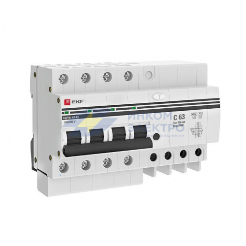 Выключатель автоматический дифференциального тока C 63А 100мА тип AC 6кА АД-4 S (электрон.) защита 270В PROxima EKF DA4-6-63-100S-pro