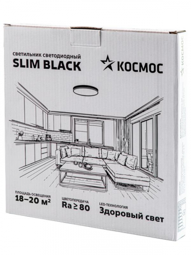 Светильник светодиодный SLIM BLACK 38Вт 4500К IP40 2650лм 230В 400х25мм КОСМОС KSlim38w_B4500K фото 3