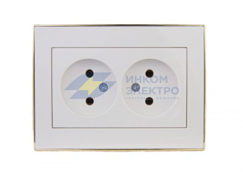 Розетка 2-м СП Rain 16А IP20 без заземл. с зол. боковой вставкой керамика бел. LEZARD 703-0226-128