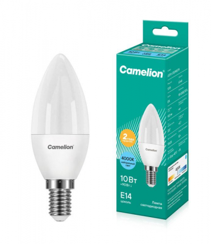 Лампа светодиодная LED10-C35/845/E14 10Вт свеча матовая 4500К бел. E14 150-265В Camelion 13561