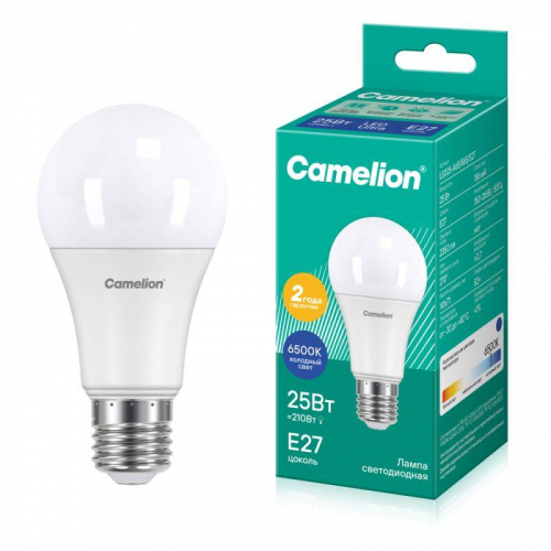 Лампа светодиодная LED25-A65/865/E27 25Вт грушевидная матовая 6500К холод. бел. E27 150-265В Camelion 13573 Лампа светодиодная LED25-A65/865/E27 25Вт грушевидная матовая 6500К холод. бел. E27 150-265В Camelion 13573