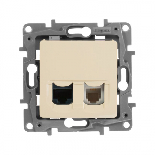 Розетка компьютерная + телефонная 2-м СП Etika RJ45 + RJ11 кат.5E UTP механизм сл. кость IEK 672352 фото 4