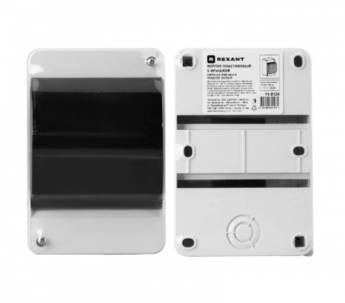 Корпус пластиковый КМПн 2/4 IP30 на 2-4 модуля с крышкой бел. Rexant 11-0124 фото 8