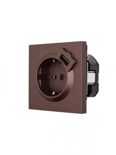 Розетка 1-м СП ZIMA IP20 + USB с заземл. механизм шоколад LEZARD 704-7388-181 фото 2