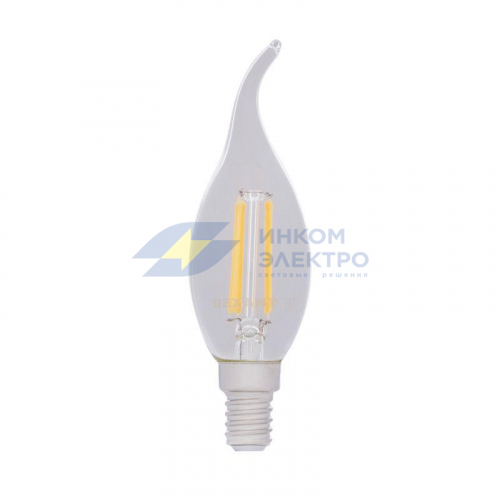 Лампа светодиодная филаментная 7.5Вт CN37 свеча на ветру прозрачная 4000К нейтр. бел. E14 600лм Rexant 604-102 фото 2