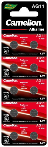 Элемент питания алкалиновый "таблетка" LR721/362A/162/G11 Mercury Free AG11-BP0%Hg для часов BL-10 (блист.10шт) Camelion 12819 фото 2