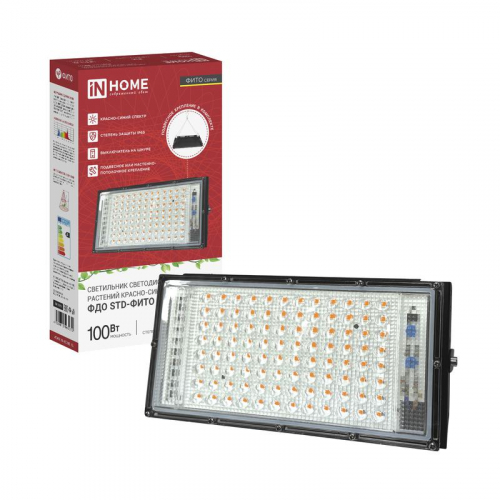Прожектор светодиодный ФДО STD-ФИТО 100Вт IP65 красн./син. спектр черн. IN HOME 4690612065052