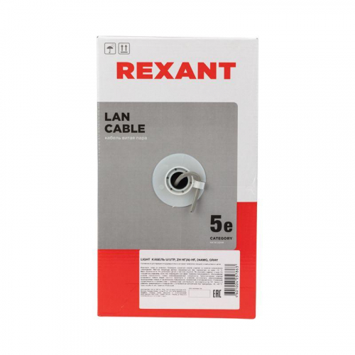 Кабель витая пара U/UTP кат.5E 4х2х24AWG LSZH нг(А)-HF INDOOR SOLID сер. LIGHT (305м) Rexant 01-0059 фото 4 Кабель витая пара U/UTP кат.5E 4х2х24AWG LSZH нг(А)-HF INDOOR SOLID сер. LIGHT (305м) Rexant 01-0059 фото 4