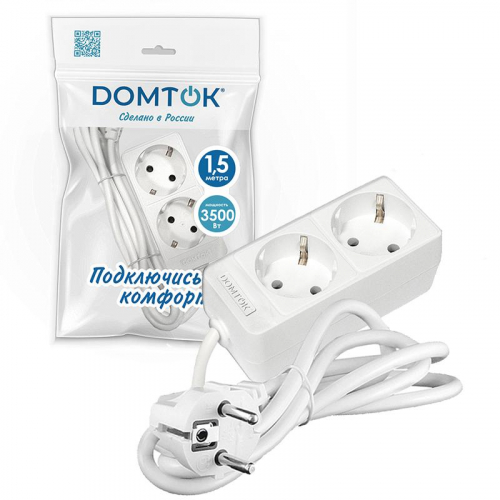 Удлинитель 2х1.5м с заземл. 16А IP20 3.5кВт ПВС 3х1 бел. DOMTOK 2384 фото 2 Удлинитель 2х1.5м с заземл. 16А IP20 3.5кВт ПВС 3х1 бел. DOMTOK 2384 фото 2