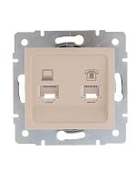Розетка компьютерная + телефонная 2-м СП Karina RJ45 + RJ11 механизм крем. LEZARD 707-0388-143