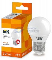 Лампа светодиодная ECO G45 3Вт шар 3000К тепл. бел. E27 216лм 230-240В IEK LLE-G45-3-230-30-E27