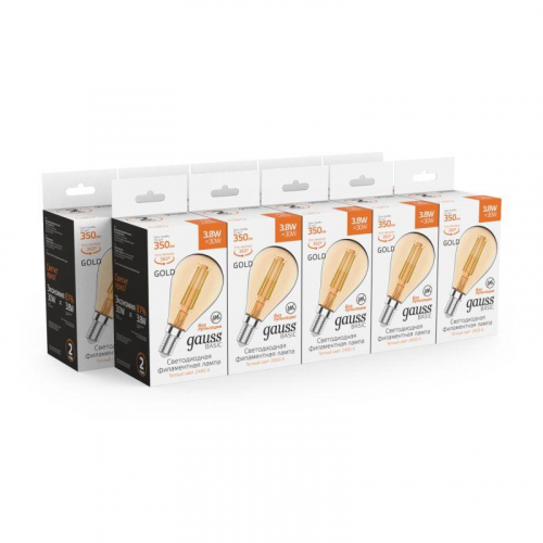Лампа светодиодная филаментная Basic Filament 3.8Вт Шар 2400К Е14 350лм golden GAUSS 1057154 фото 2 Лампа светодиодная филаментная Basic Filament 3.8Вт Шар 2400К Е14 350лм golden GAUSS 1057154 фото 2