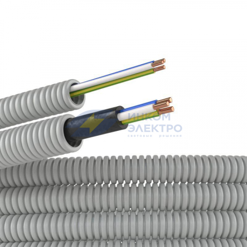Труба гофрированная ПВХ d16мм с проводом РЭК &amp;quot;ГОСТ+&amp;quot; ПВ-1(ПуВ) 3х1.5 сер. (уп.25м) DKC 9P91625