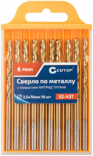 Сверло по металлу ПРОФИ/Profi 3.5х70мм с титан. покрытием (уп.10шт) Cutop 52-437 фото 3 Сверло по металлу ПРОФИ/Profi 3.5х70мм с титан. покрытием (уп.10шт) Cutop 52-437 фото 3