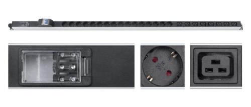 Блок розеток для 19дюйм шкафов PDU-32-16S-8C19-B-T вертик. 16 розеток Schuko 8 розеток IEC 320 C19 32А автомат защиты алюм. корпус клем. колодка Cabeus 9545c