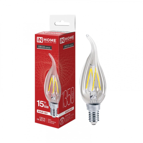 Лампа светодиодная LED-СВЕЧА НА ВЕТРУ-deco 15Вт свеча на ветру прозр. 4000К E14 1455лм 230В IN HOME 4690612067063 Лампа светодиодная LED-СВЕЧА НА ВЕТРУ-deco 15Вт свеча на ветру прозр. 4000К E14 1455лм 230В IN HOME 4690612067063