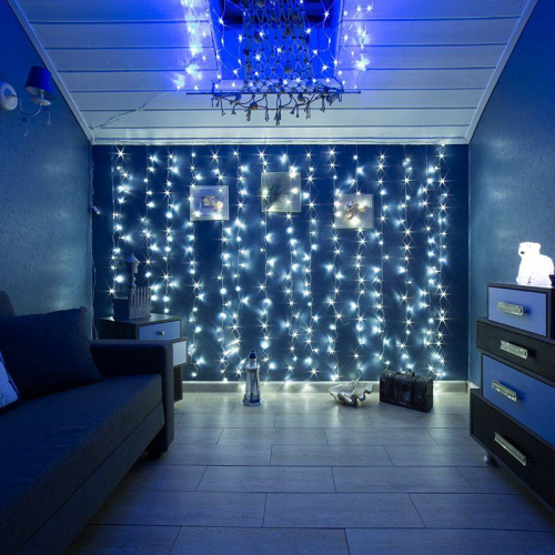 Гирлянда светодиодная "Светодиодный Дождь" 2.5х2м 300LED бел. 16Вт 230В IP20 свечение с динамикой провод прозр. Neon-Night 235-055 фото 6