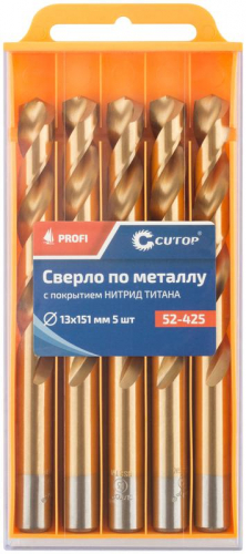 Сверло по металлу ПРОФИ/Profi 13х151мм с титан. покрытием (уп.5шт) Cutop 52-425 фото 3 Сверло по металлу ПРОФИ/Profi 13х151мм с титан. покрытием (уп.5шт) Cutop 52-425 фото 3